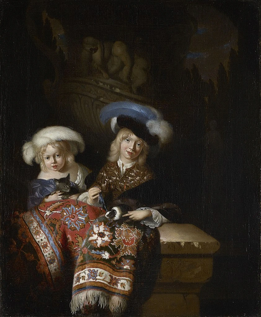 Adriaen van der Werff - 128, Un ragazzo e una ragazza con una cavia e un gattino, Royal Collection